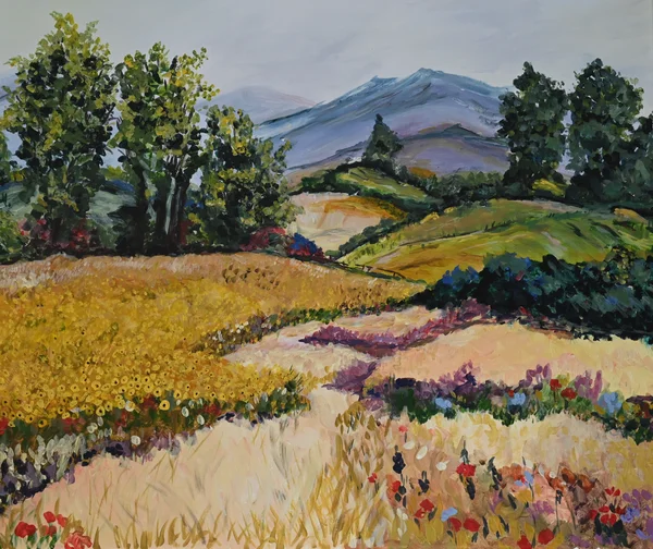Handgemaltes Gemälde „Siebengebirge Panorama“ – Acryl auf Leinwand, 60 × 70 cm von Manuela Schenk