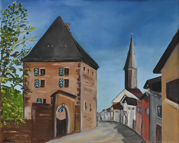 Handgemaltes Gemälde „Friesdorf Annaberger Straße“ – Öl auf Leinwand, 30 × 24 cm von Manuela Schenk