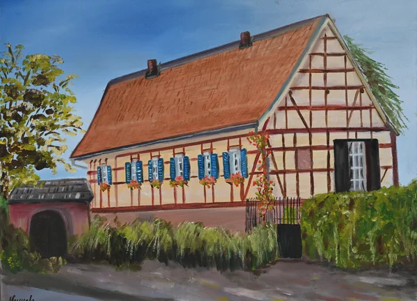 Handgemaltes Gemälde „Der Klufterhof Friesdorf“ – Öl auf Leinwand, 30 × 40 cm von Manuela Schenk