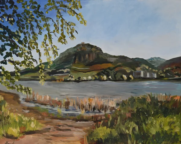 Handgemaltes Gemälde „Drachenfels am Rhein (Ansicht Nähe Mehlem)“ – Öl auf Leinwand, 60 × 70 cm von Manuela Schenk
