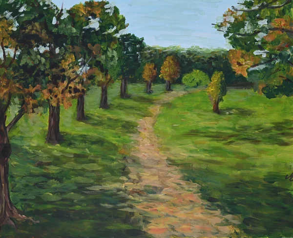 Handgemaltes Gemälde „Spazierweg Rheinaue Bonn“ – Acryl auf Leinwand, 40 × 50 cm von Manuela Schenk