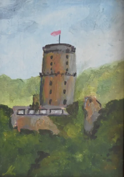 Handgemaltes Gemälde „Historische Godesburg Ansicht“ – Acryl auf Leinwand, 30 × 40 cm von Manuela Schenk
