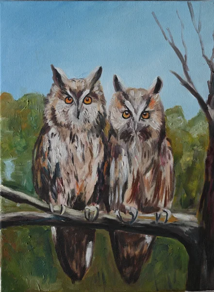 Handgemaltes Gemälde „Eulen im Kottenforst“ – Öl auf Leinwand, 30 × 40 cm von Manuela Schenk