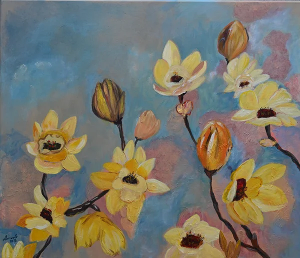 Handgemaltes Gemälde „Blumen modern“ – Acryl auf Leinwand, 60 × 70 cm von Manuela Schenk