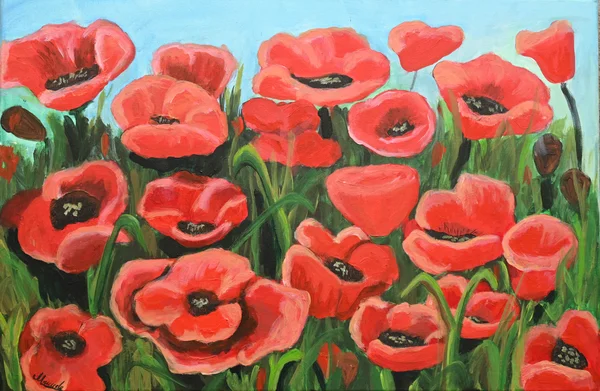 Handgemaltes Gemälde „Mohnblumenwiese“ – Acryl auf Leinwand, 60 × 70 cm von Manuela Schenk