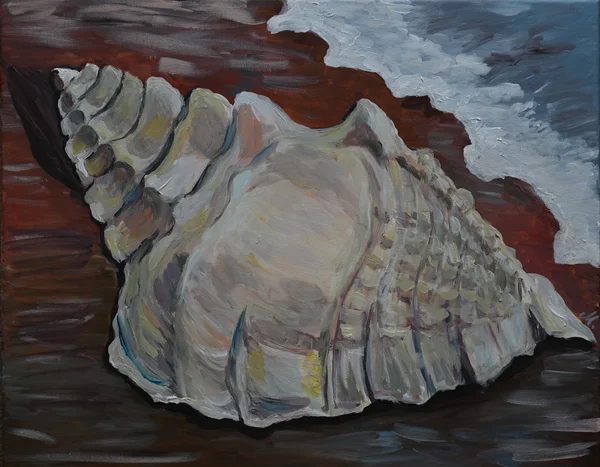 Handgemaltes Gemälde „Muschel am Strand“ – Acryl auf Leinwand, 40 × 50 cm von Manuela Schenk