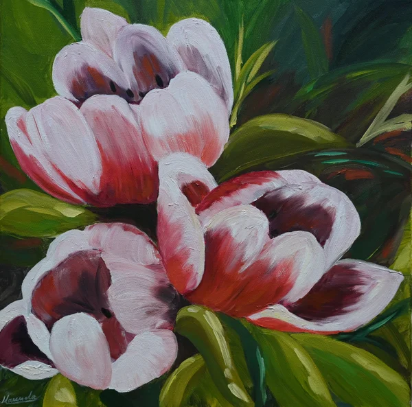 Handgemaltes Gemälde „Tulpenbouquet in Öl“ – Öl auf Leinwand, 40 × 40 cm von Manuela Schenk