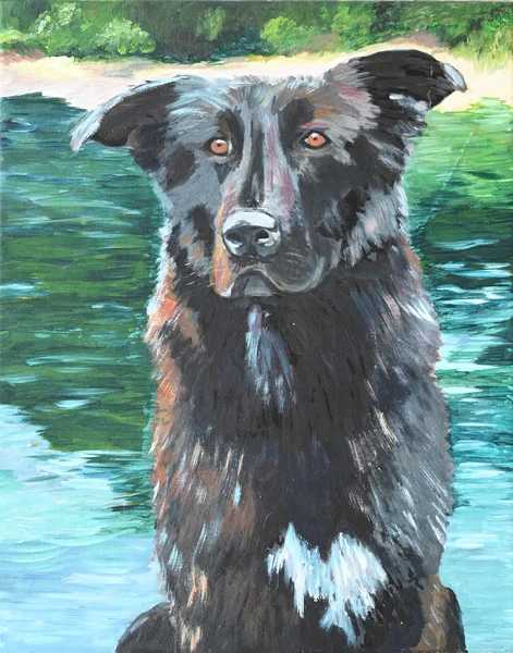 Handgemaltes Gemälde „Balou – Hundeportrait Acryl“ – Acryl auf Leinwand, 40 × 50 cm von Manuela Schenk