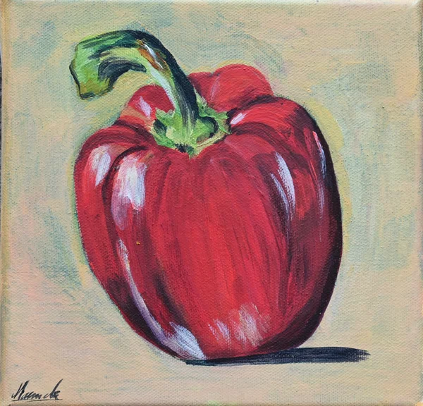 Handgemaltes Gemälde „Rote Paprikaschote“ – Acryl auf Leinwand, 19 × 19 cm von Manuela Schenk