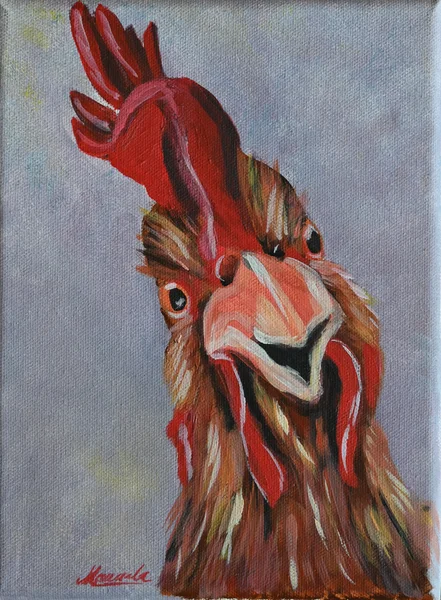 Handgemaltes Gemälde „Bunter Hahn“ – Acryl auf Leinwand, 18 × 24 cm von Manuela Schenk