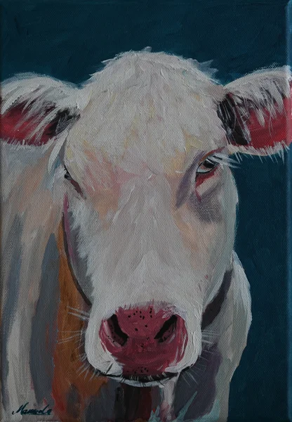 Handgemaltes Gemälde „Kühe in der Normandie (I)“ – Acryl auf Leinwand, 24 × 30 cm von Manuela Schenk