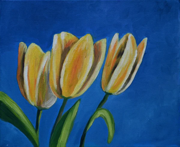 Handgemaltes Gemälde „Gelbe Frühlings-Tulpen“ – Öl auf Leinwand, 18 × 24 cm von Manuela Schenk