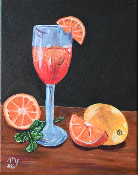 Handgemaltes Gemälde „Aperol Spritz“ – Acryl auf Leinwand, 18 × 24 cm von Manuela Schenk